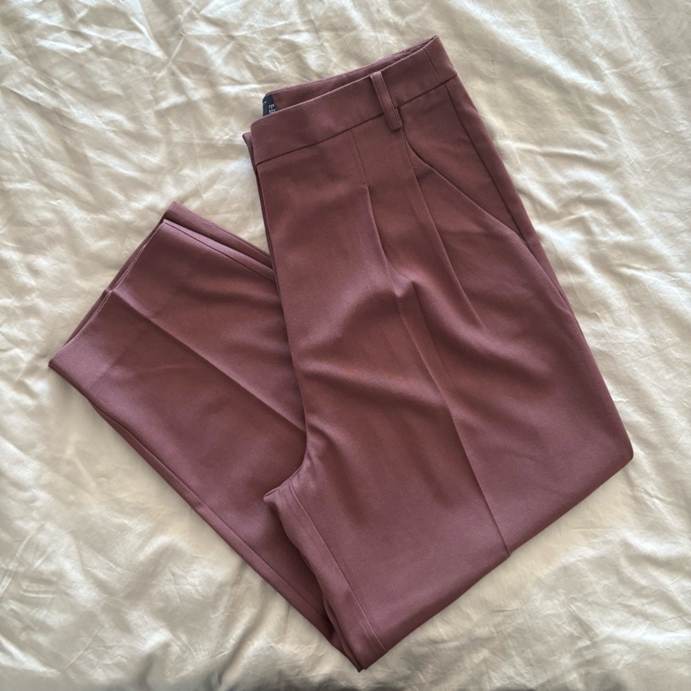 ASOS DESIGN Tab Detail Straight Leg Tailored Pants In Brown-Burgundy Size US 10